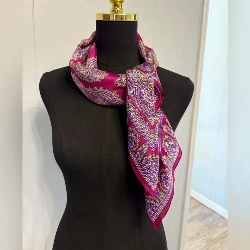 Elegant Paisley 100% Silk Scarf - almost like maroon and Lavender